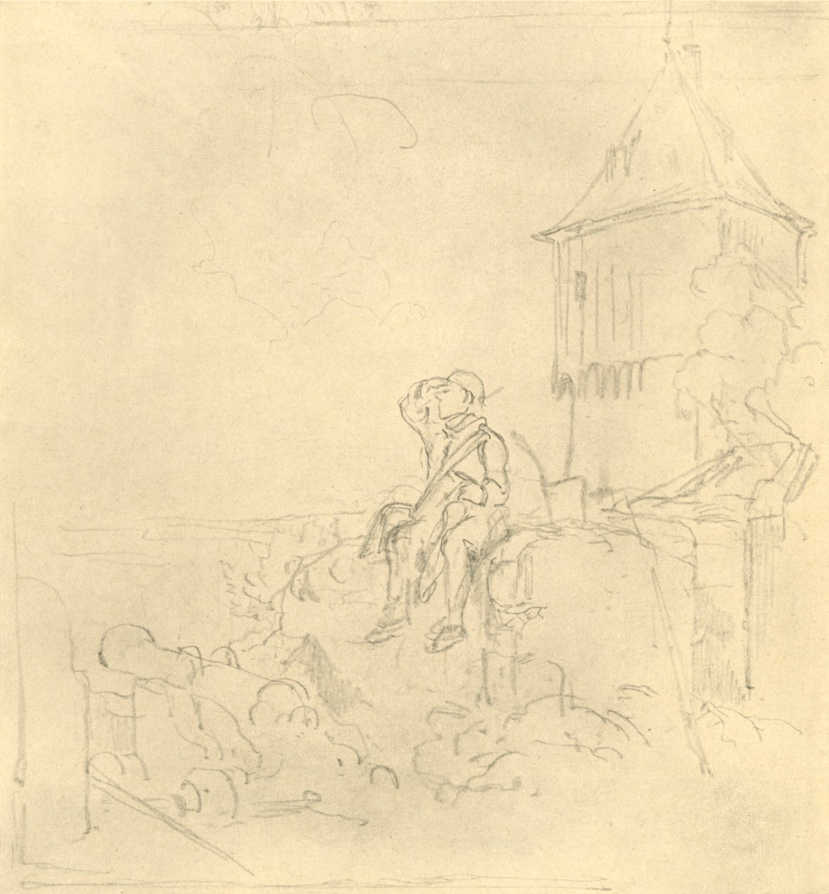 Berdächtiger Rauch, 1800-luvun puoliväli, loppu, n. 1924. tekijältä Carl Spitzweg