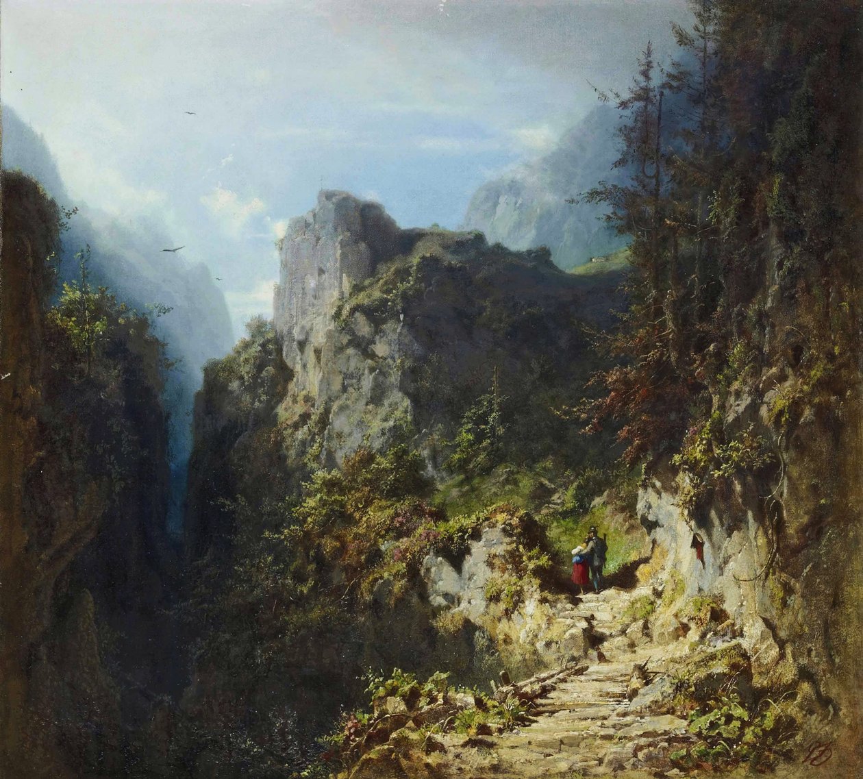 Berglandschaft mit Liebespaar tekijältä Carl Spitzweg