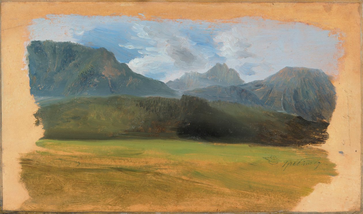 Näkymä Ramsausta kohti Dachsteinin vuoristoa tekijältä Carl Spitzweg