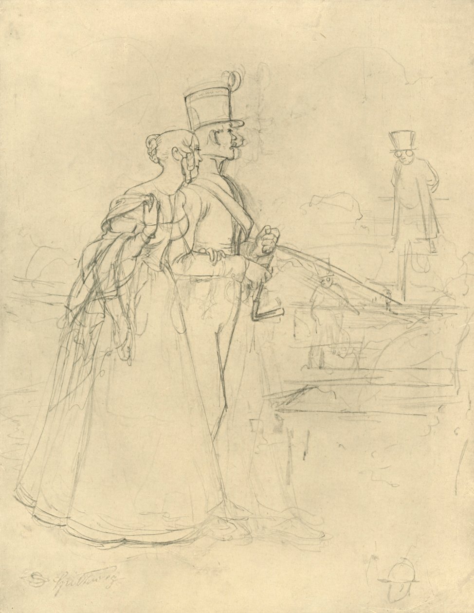 Die Begegnung, 1800-luvun puoliväli, loppu, n. 1924. tekijältä Carl Spitzweg