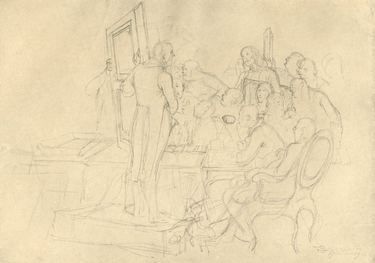Die Kunstauktion, 1800-luvun puoliväli, loppu, n. 1924. tekijältä Carl Spitzweg