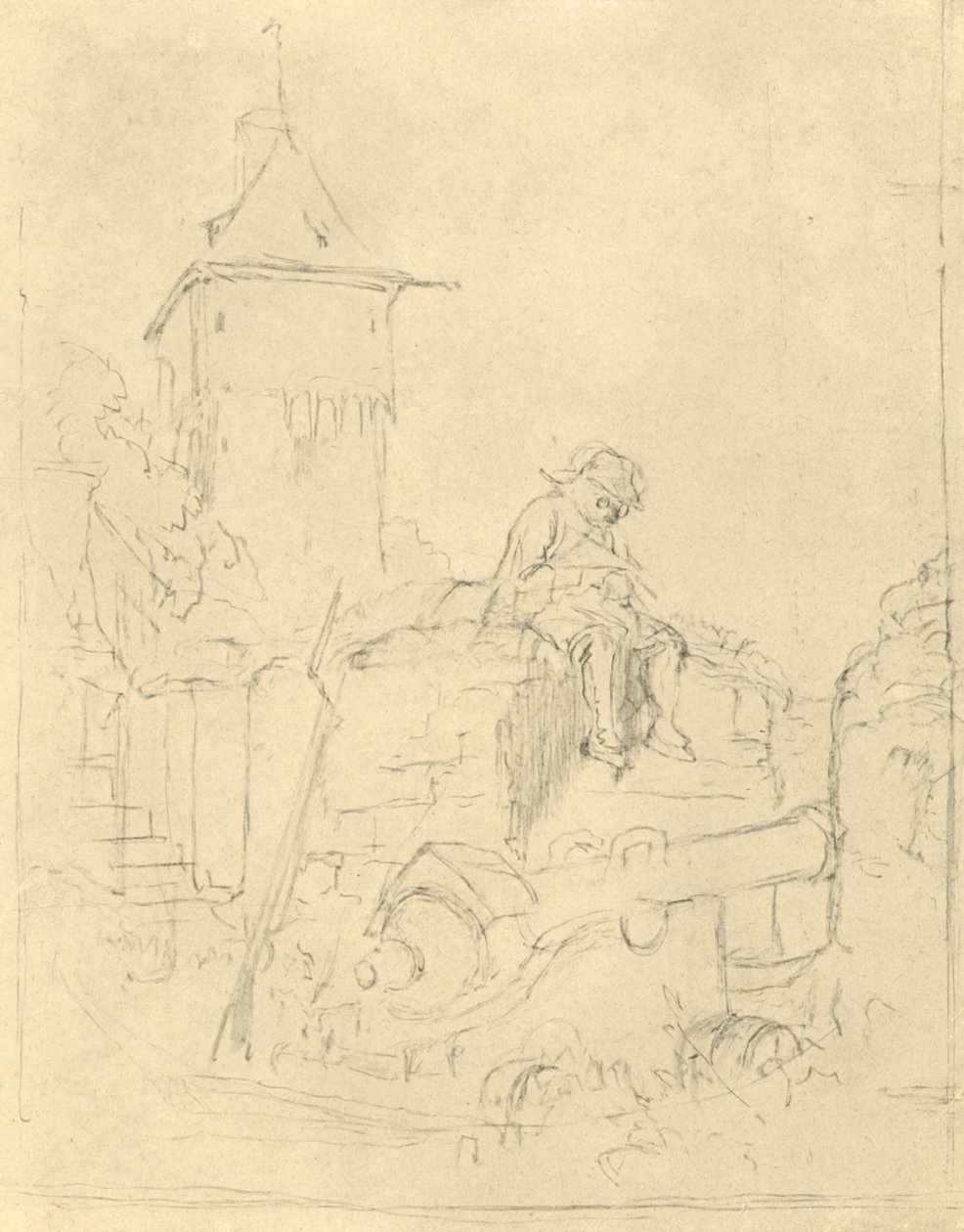 Die Schildwache, 1800-luvun puoliväli, loppu, n. 1924. tekijältä Carl Spitzweg