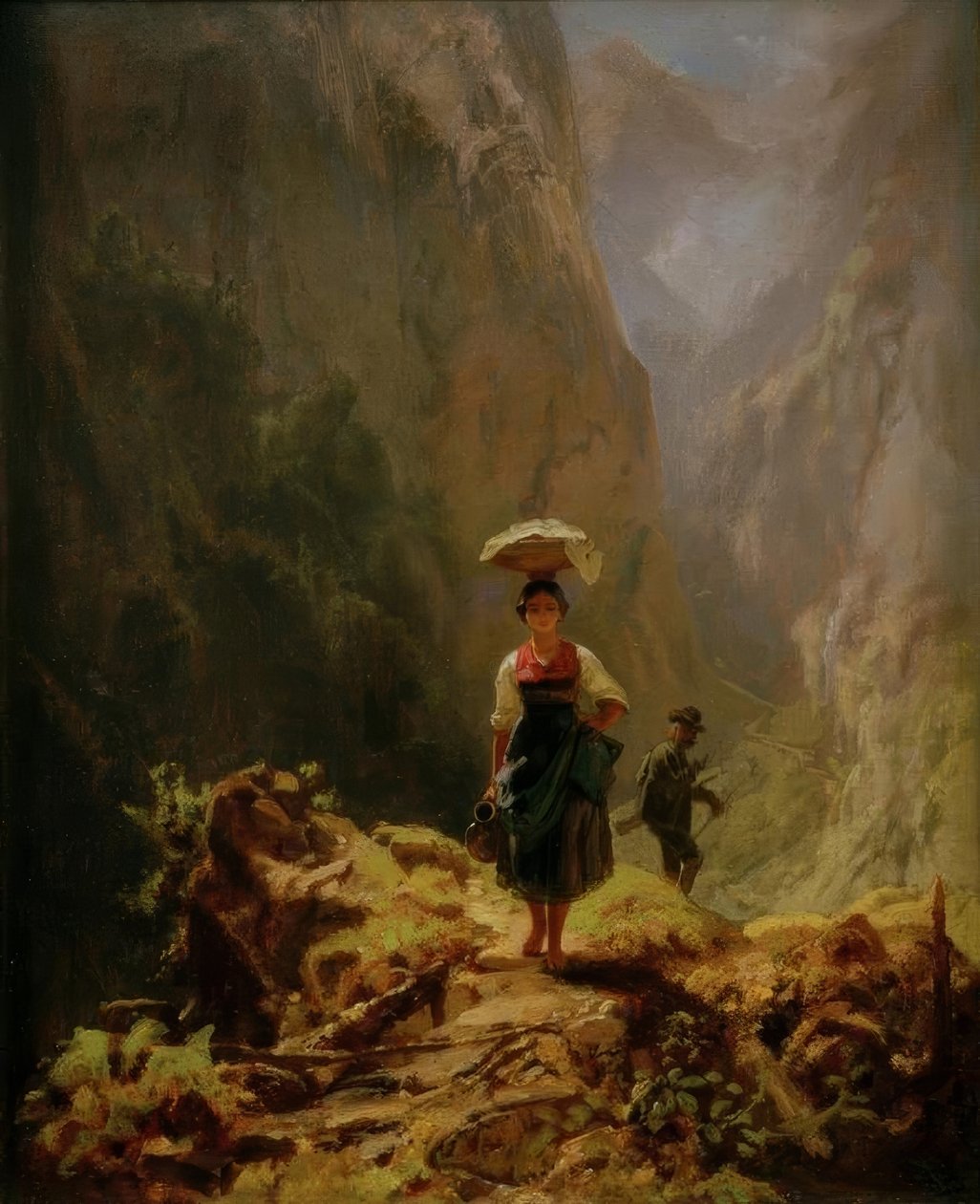 Dirndl und Jäger im Gebirge tekijältä Carl Spitzweg