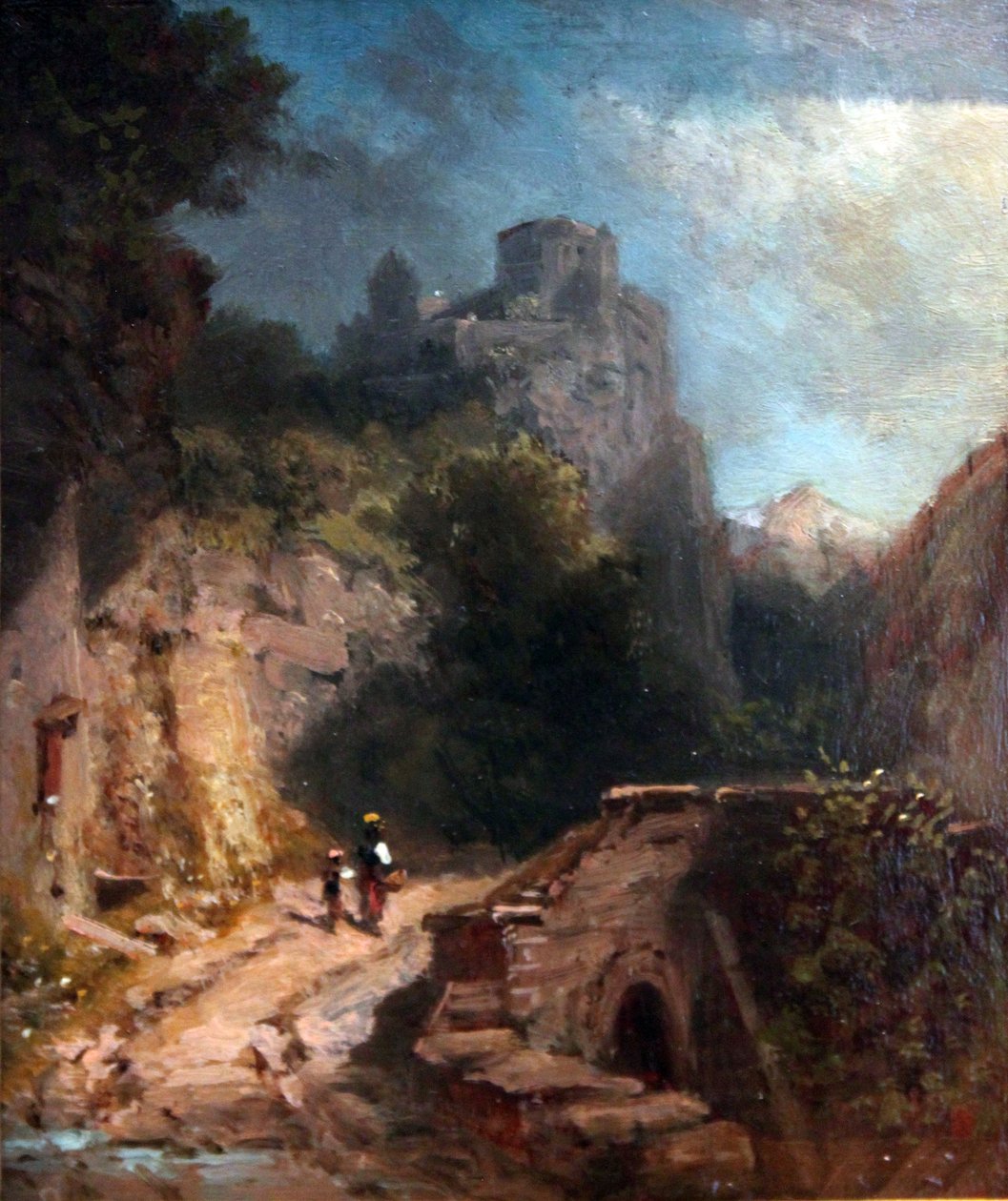 Gebirgslandschaft mit Brücke und Burg tekijältä Carl Spitzweg