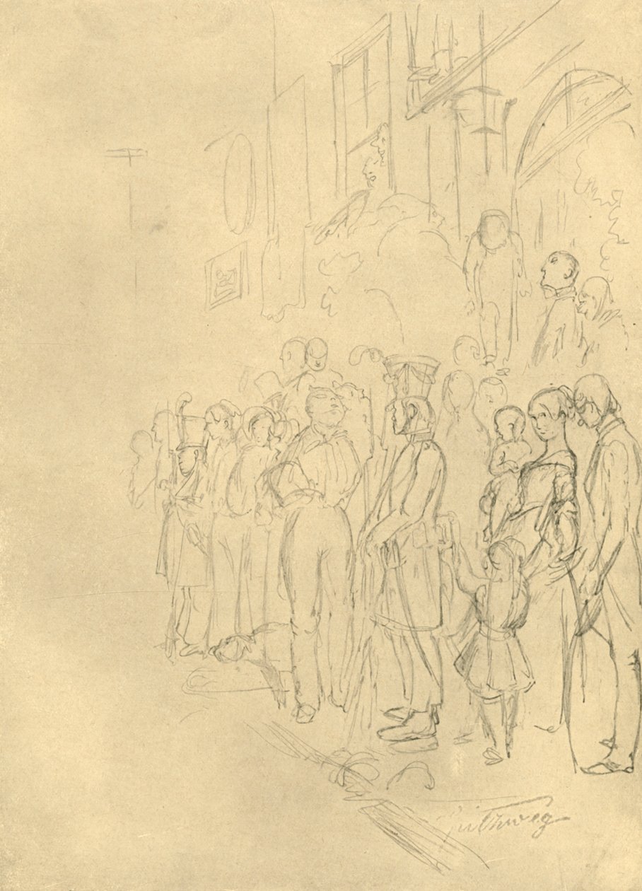 Odottaa kulkue, 1800-luvun puoliväli, loppu, n. 1924. tekijältä Carl Spitzweg