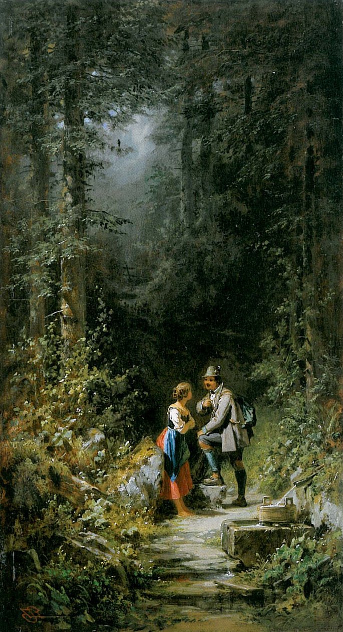 Jäger und Sennerin am Waldbrunnen tekijältä Carl Spitzweg