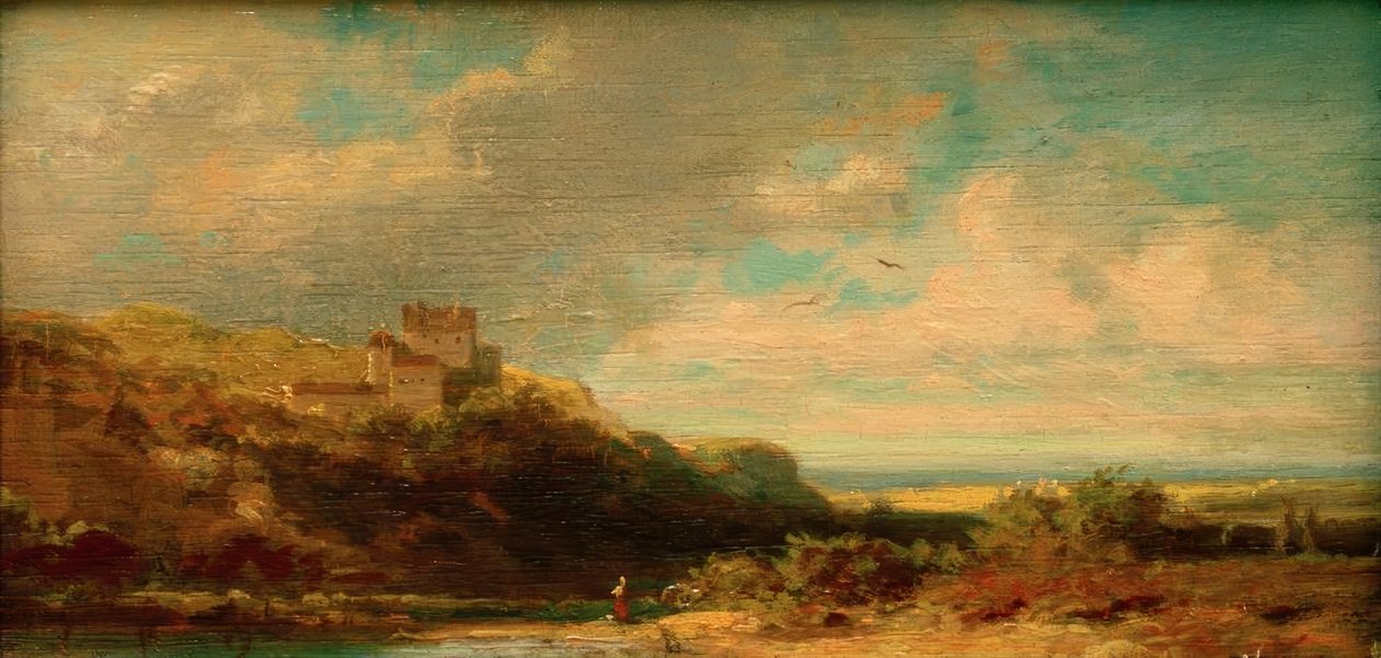 Landschaft mit Flusstal und Burg tekijältä Carl Spitzweg