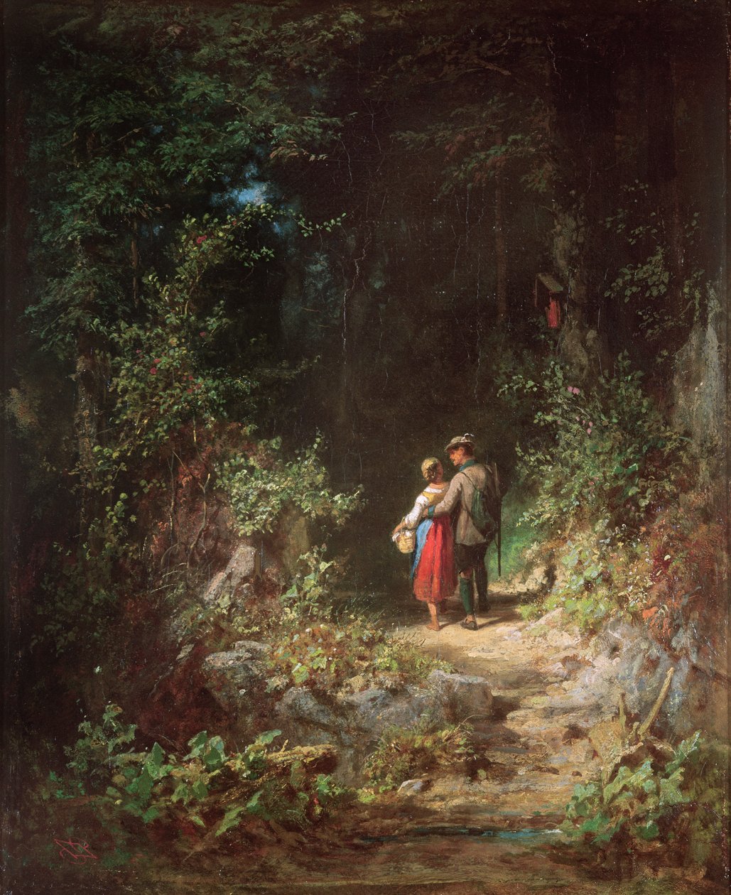Lovers in a Wood, noin 1860 tekijältä Carl Spitzweg