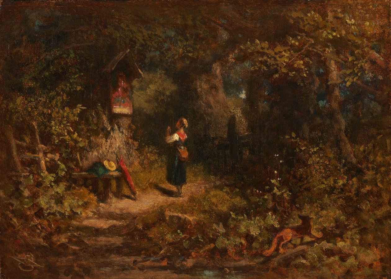 Marterl (Rukoileva talonpoikaistyttö) (öljy kankaalle) tekijältä Carl Spitzweg