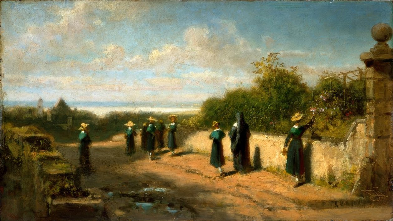 Spazierengehendes Mädchenpensionat tekijältä Carl Spitzweg