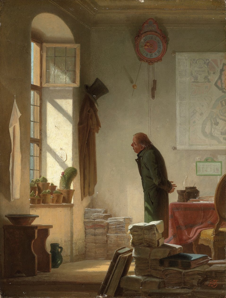 Kaktuksen rakastaja; Kaktuksen rakastaja, n. 1860 tekijältä Carl Spitzweg