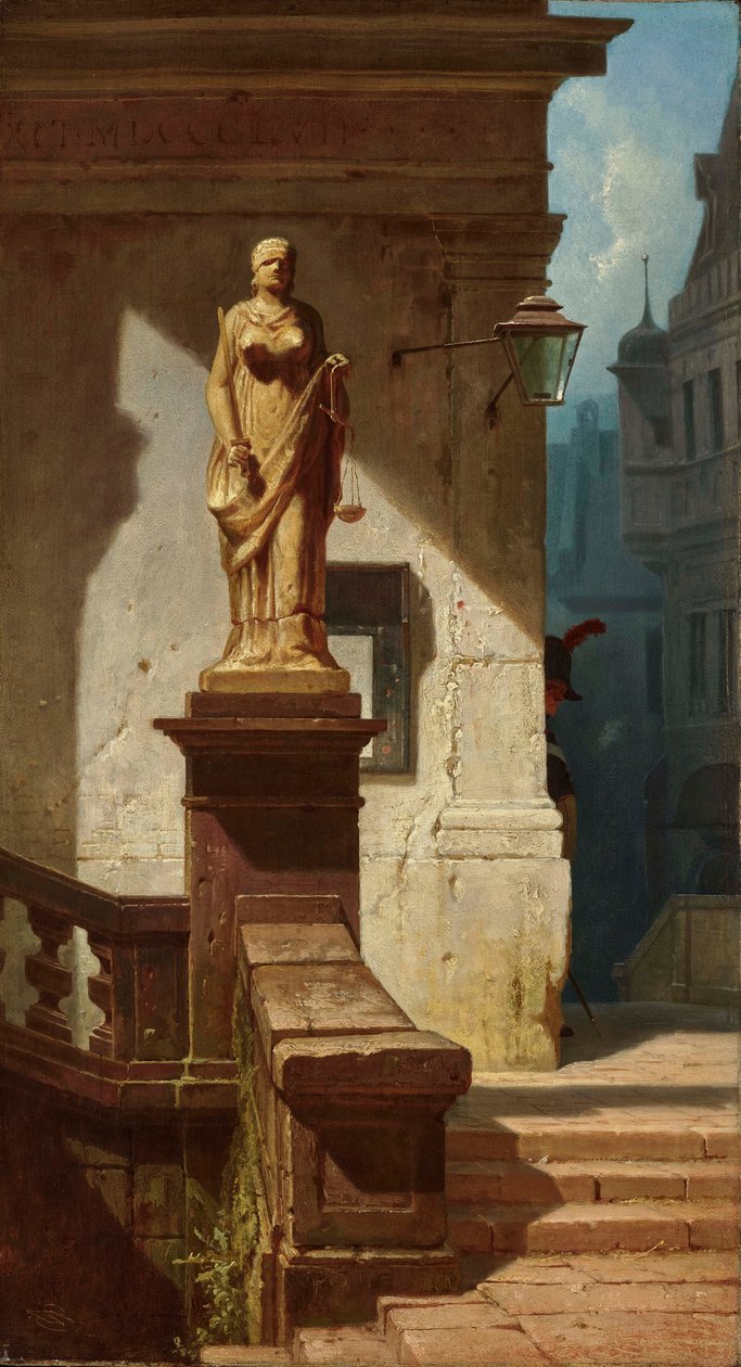 Lain silmä Justitia, 1857. tekijältä Carl Spitzweg