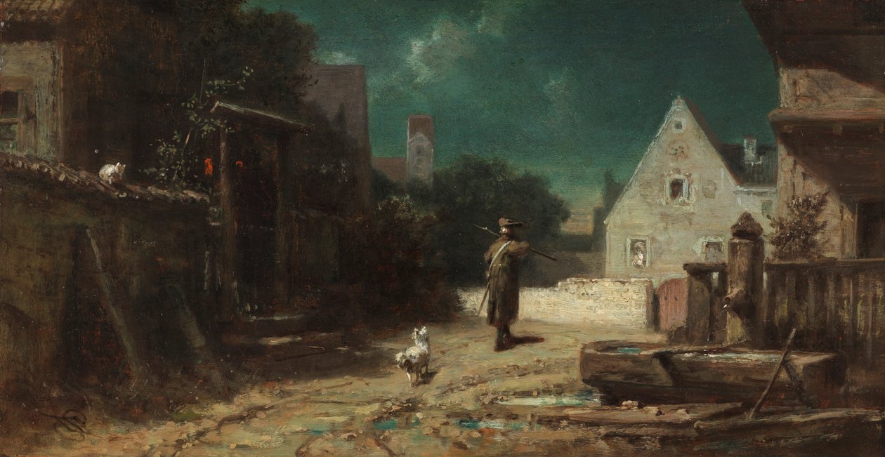 Yövartija Yövartija kuutamossa, eli Koira ja kissa, c. 1870. tekijältä Carl Spitzweg