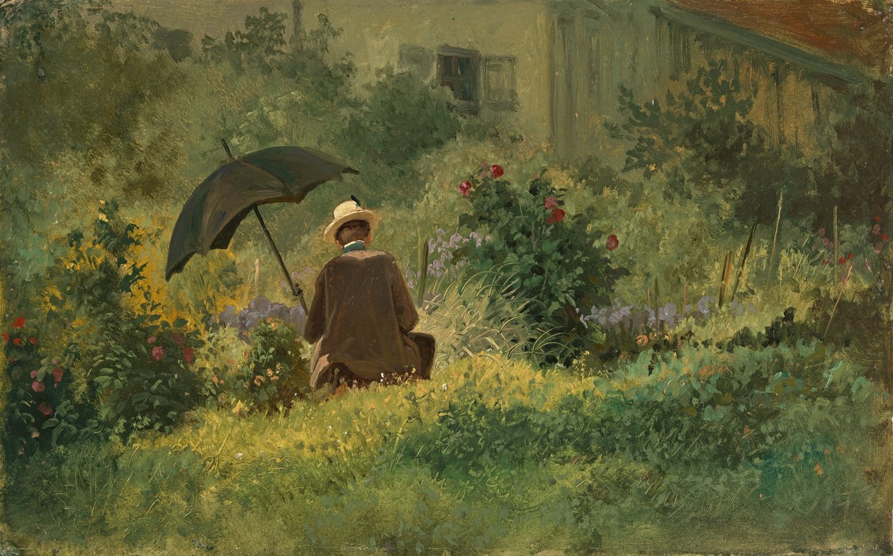 Taidemaalari puutarhassa, n. 1860 (öljy kankaalle) tekijältä Carl Spitzweg