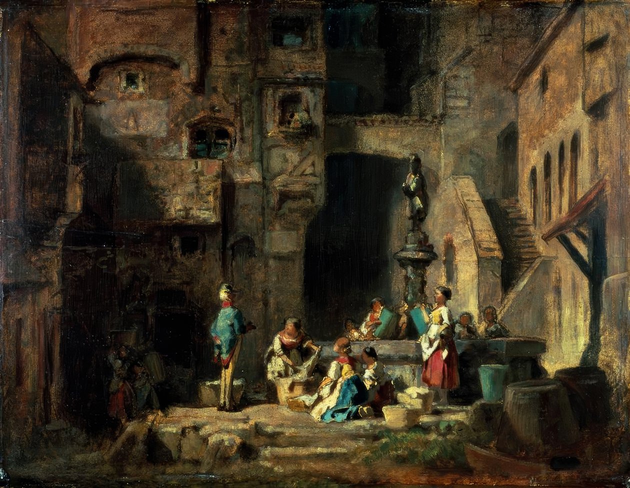 Wäscherinnen am Brunnen tekijältä Carl Spitzweg