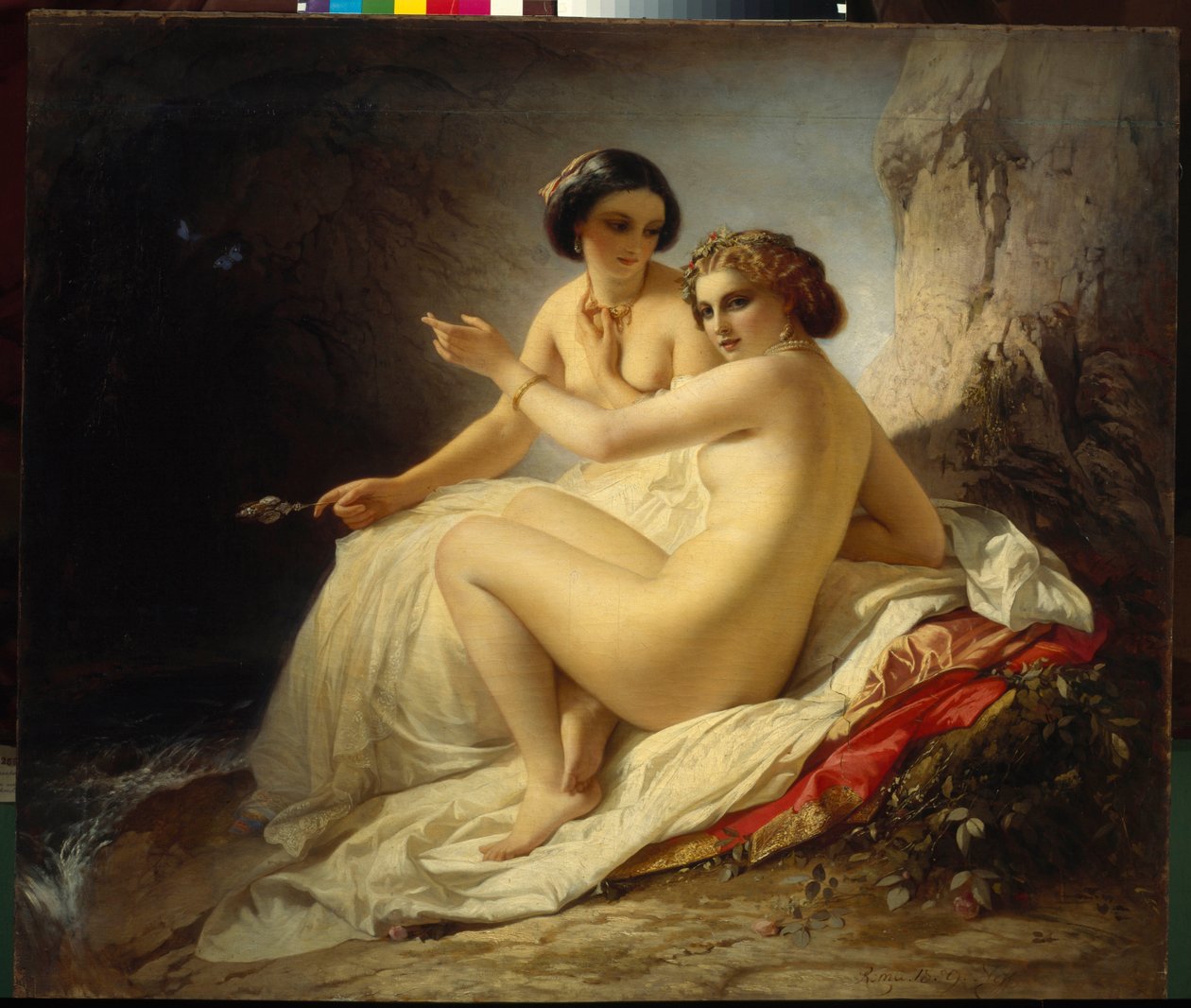 ""Kaksi tyttöä luolassa"" (Kaksi tyttöä luolassa) Timofei Neffin (Carl Timoleon von Neff) maalaus (1805-1876) - 1859 - Öljy kankaalle - Venäjän valtionmuseo, Pietari tekijältä Carl Timoleon von Neff