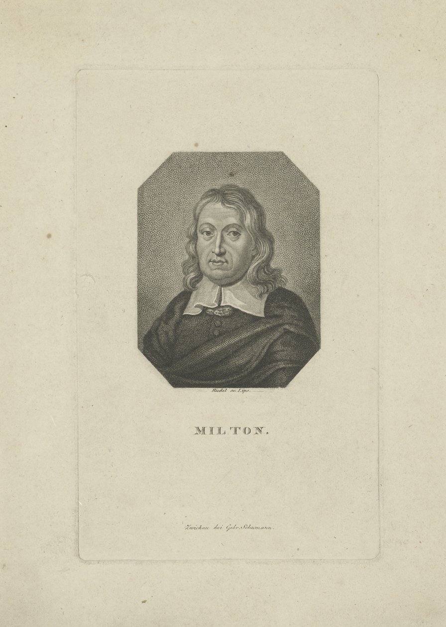 Runoilija John Miltonin muotokuva 1608-1674, noin 1818-1821. tekijältä Carl Traugott Riedel
