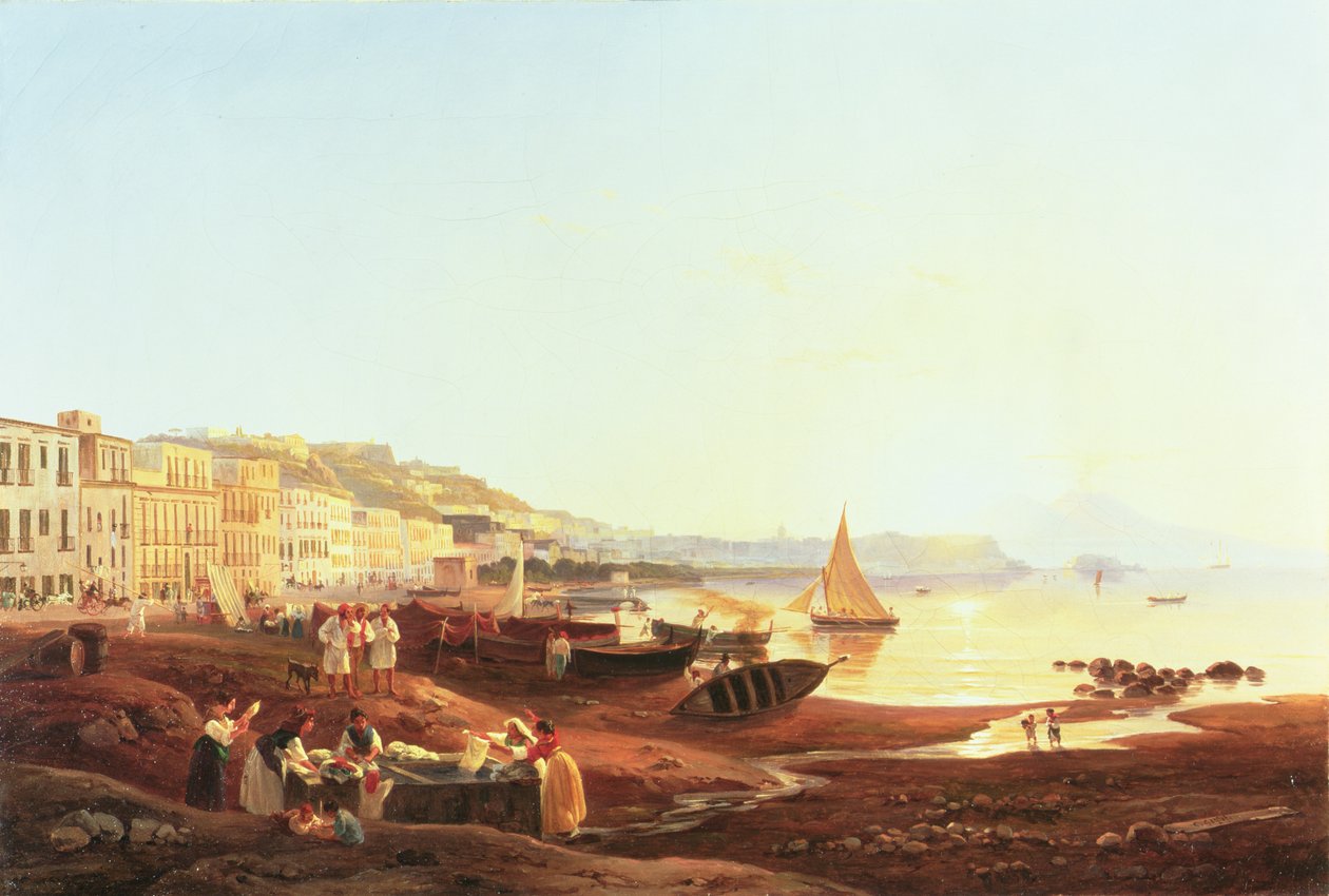 Mergellinan satama, n. 1831 tekijältä Carl Wilhelm Goetzloff