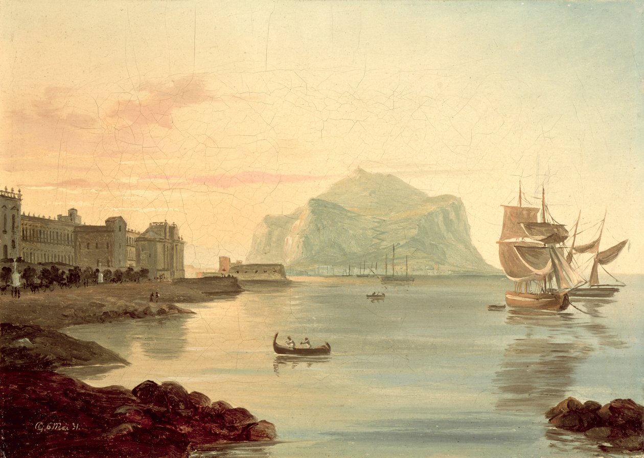 Palermon satama ja Pellegrino-vuori, 1831 tekijältä Carl Wilhelm Goetzloff