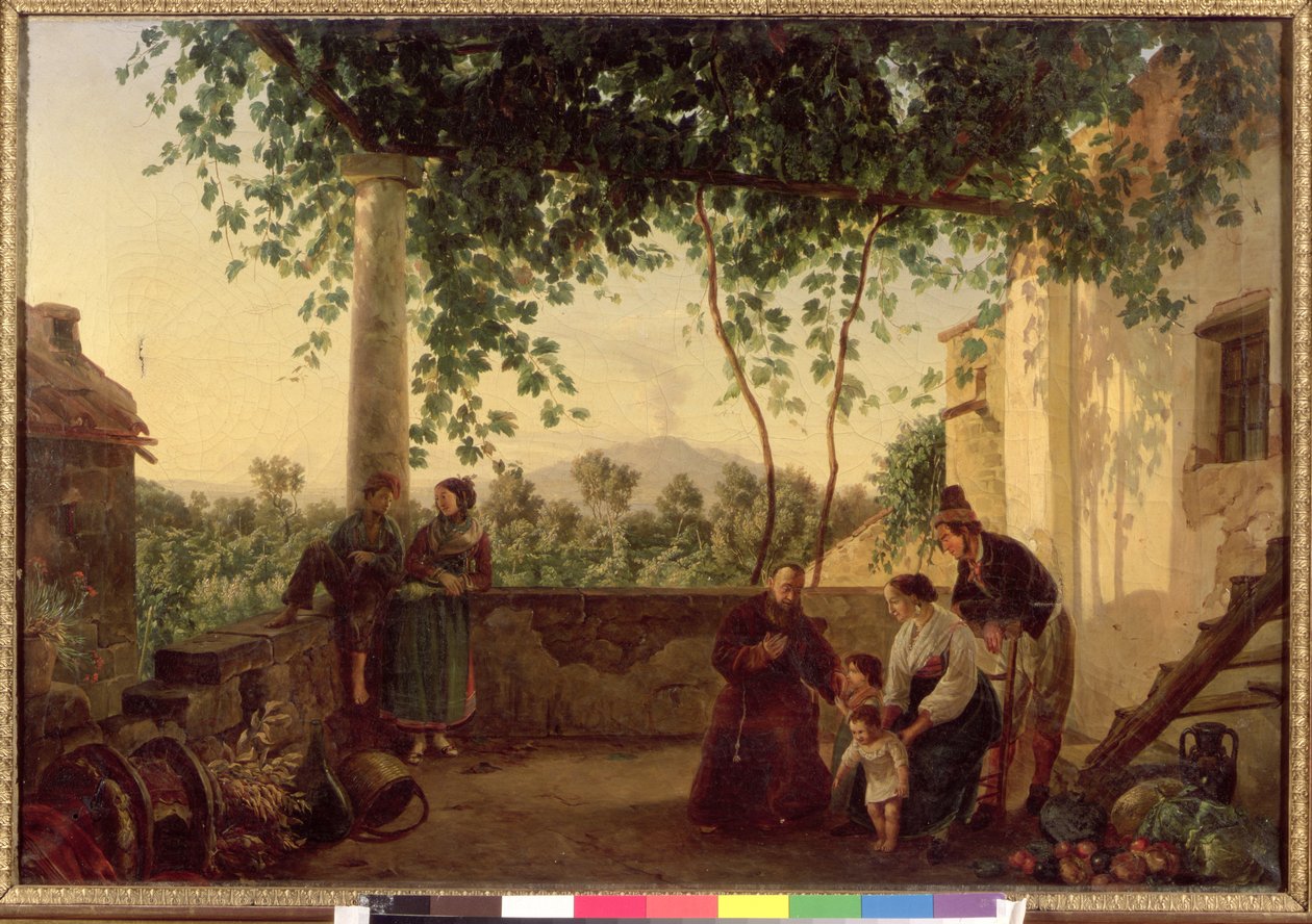 Napolin lähellä sijaitsevan talon terassi näköalalla Vesuvius-vuorelle, 1833 tekijältä Carl Wilhelm Goetzloff