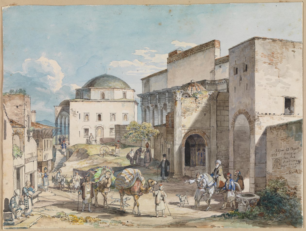 Katujuhlat Ateenassa. Hadji Hazekisin palatsi ja Tzistarakisin moskeija tekijältä Carl Wilhelm Heideck