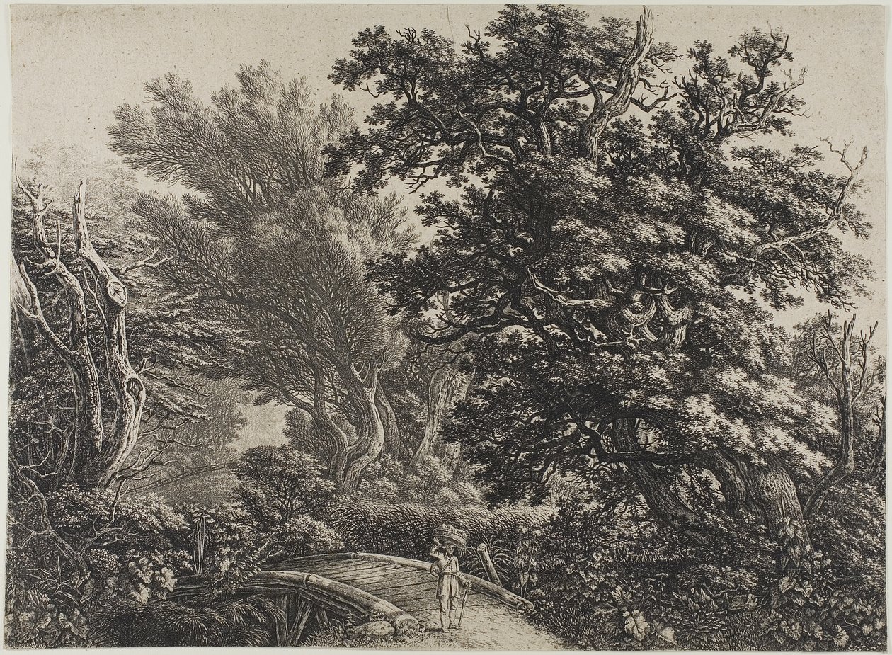 Maalaismainen silta takkuisessa puussa tekijältä Carl Wilhelm Kolbe, the elder