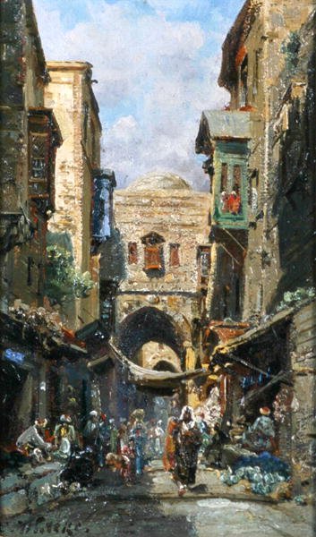 Daavidin katu Jerusalemissa, n. 1890 (öljy aluksella) tekijältä Carl Wuttke