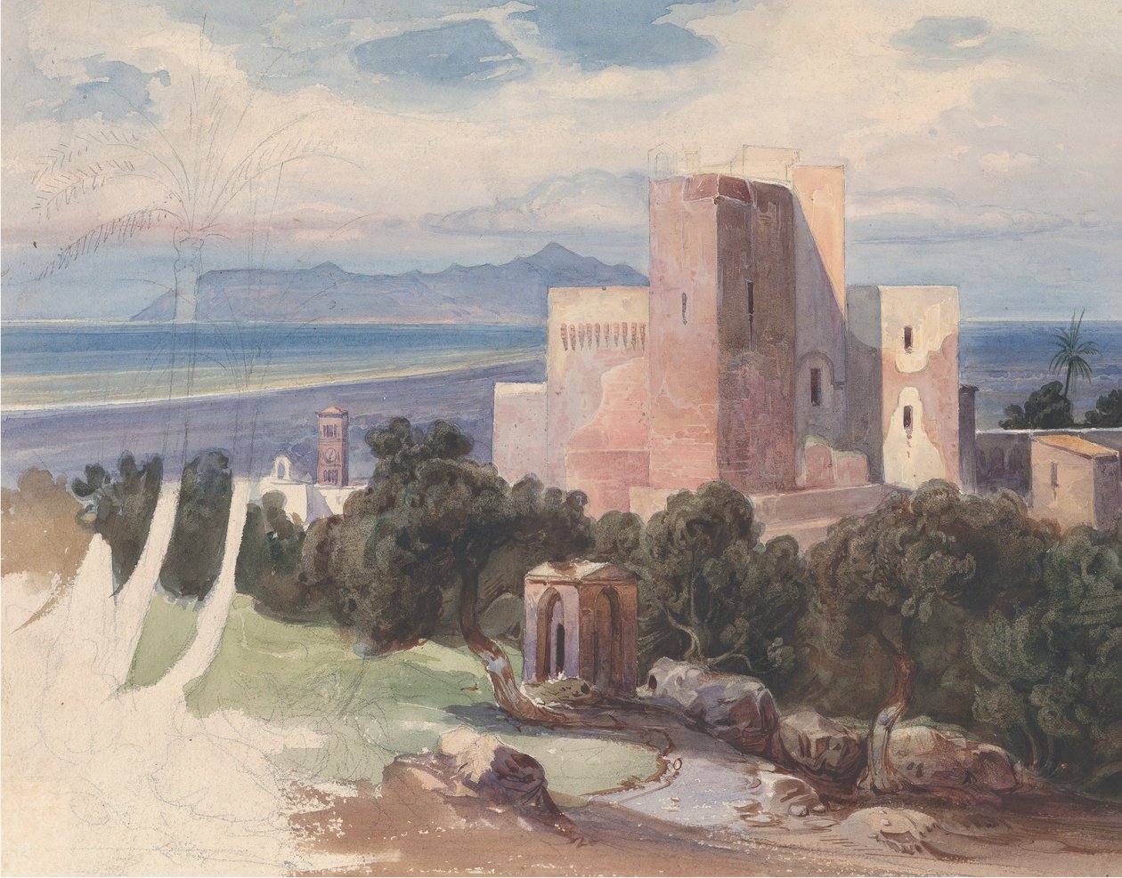 Näkymä Terracinalle Circeo recto -vuorella..., 1800-luvun puoliväli. tekijältä Carl von Blaas