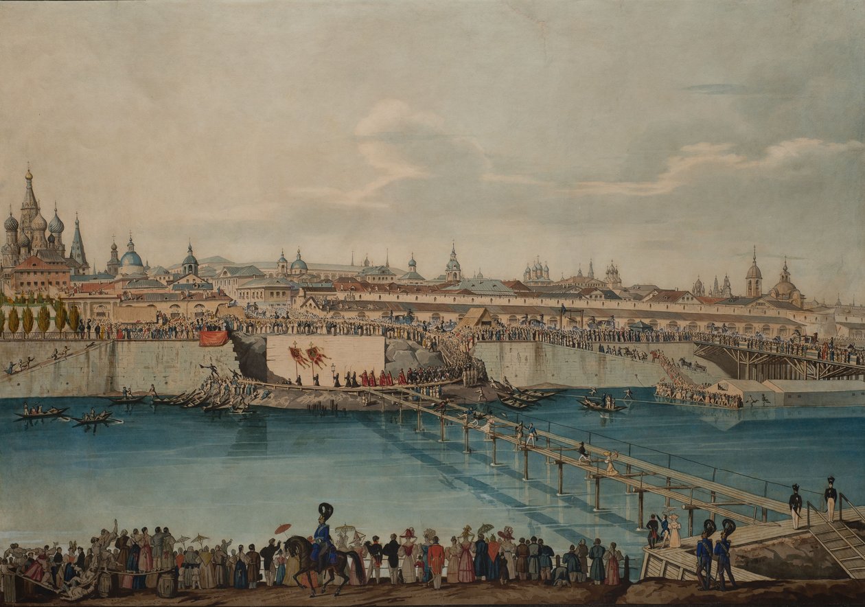 Moskvoretski-sillan kulmakiven laskemisen seremonia Moskovassa, 1830. tekijältä Carl von Hampeln
