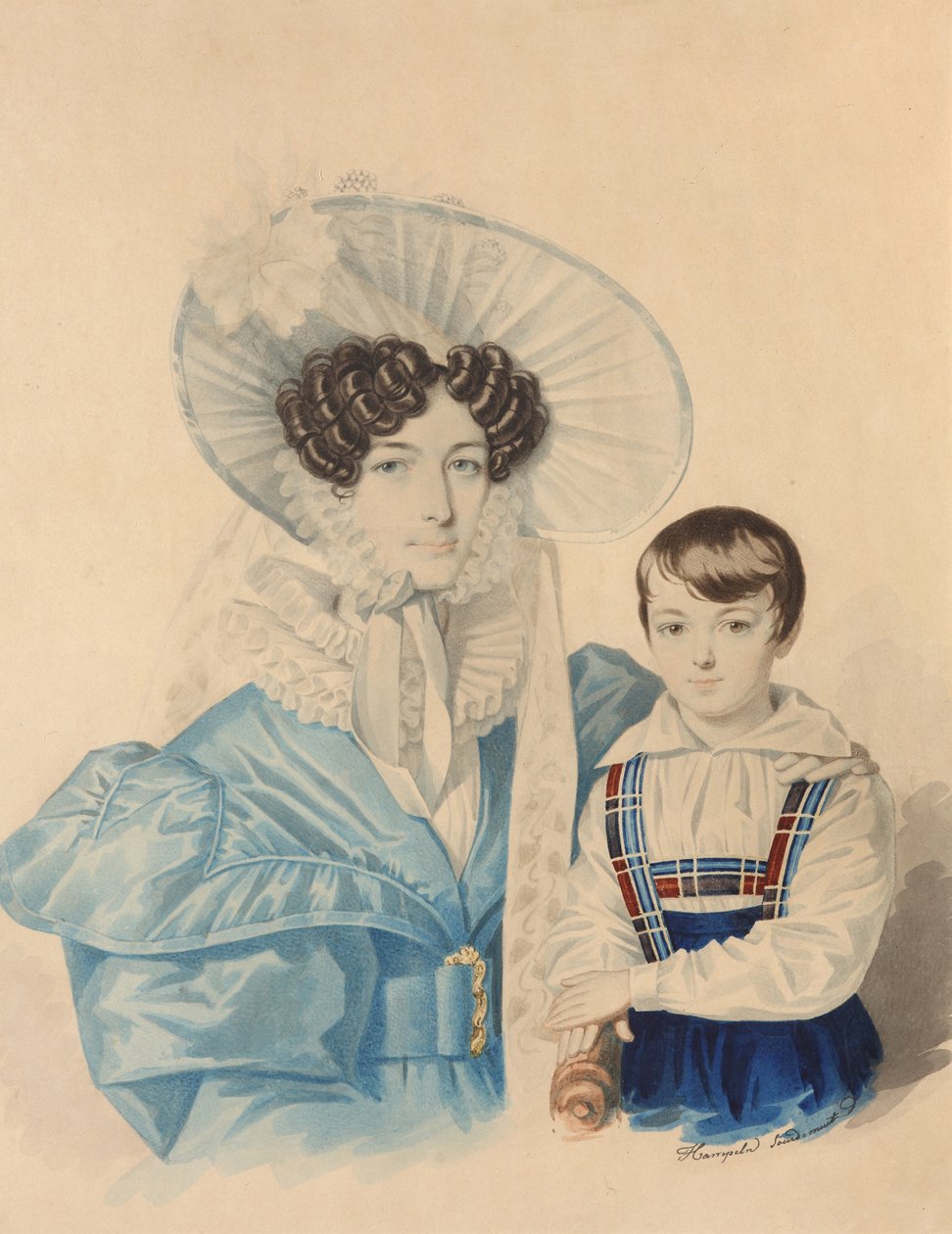Muotokuva Anna Platonovna Plautinasta 1808-1886 poikansa kanssa, 1830-luku. tekijältä Carl von Hampeln