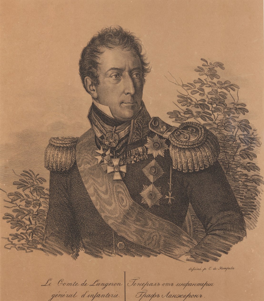 Muotokuva kreivi Alexandre Andrault de Langeronista 1763-1831, 1820. tekijältä Carl von Hampeln
