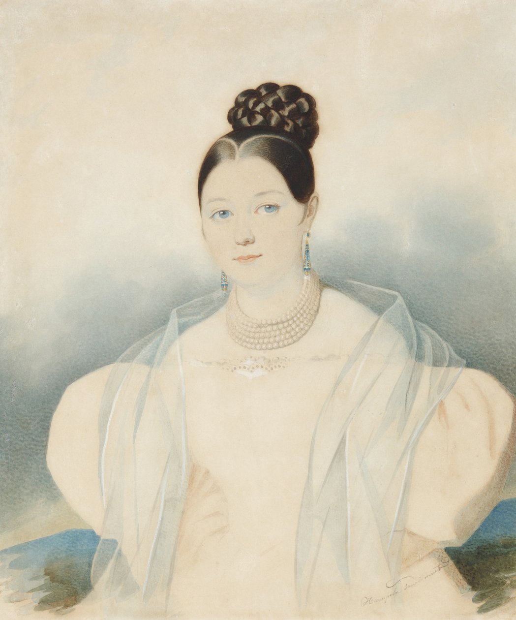 Kreivitär Jekaterina Aleksandrovna Zubovan muotokuva, s. Obolenskaja 1811-1843, 1830-luku. tekijältä Carl von Hampeln