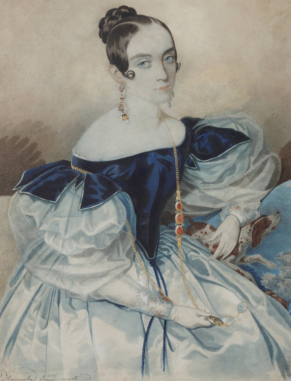 Muotokuva naisesta, jolla on lorgnette, 1830-luku. tekijältä Carl von Hampeln