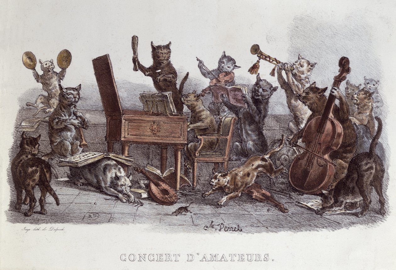 Amatöörikonsertti, kaiverrus Francois Seraphin Delpech (1778-1825) n. 1820 tekijältä Carle Vernet