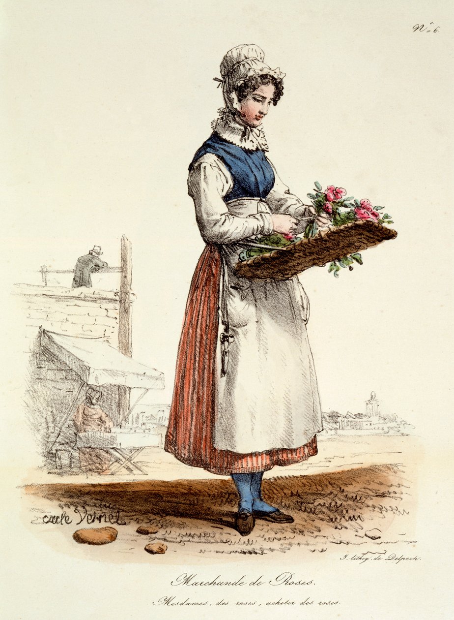 Parisian Rose Seller, Delpechin painatus, 1820 tekijältä Carle Vernet