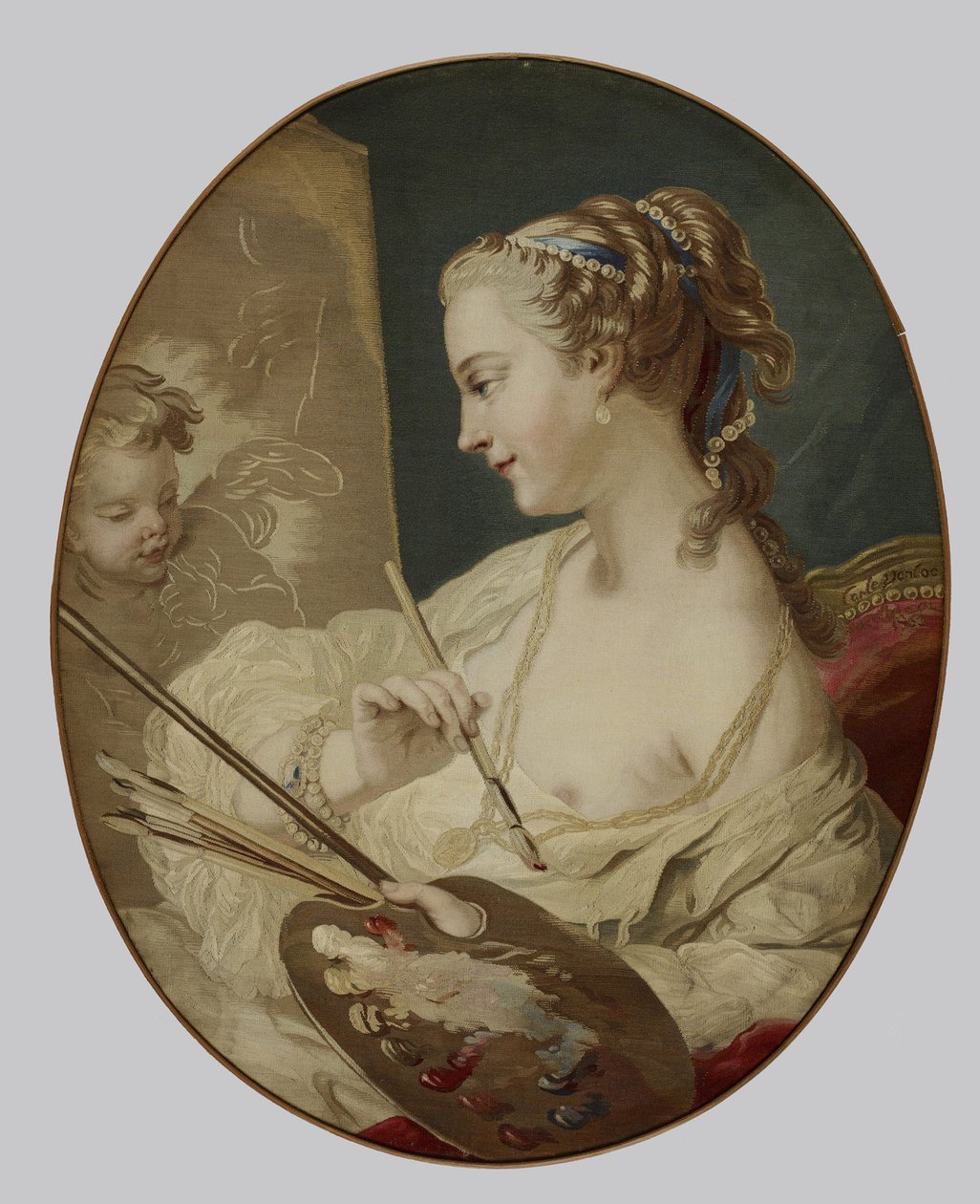 Allegorinen naisen hahmo, joka edustaa maalausta, 1763 (silkki puuvillakääreellä) tekijältä Carle van after Loo