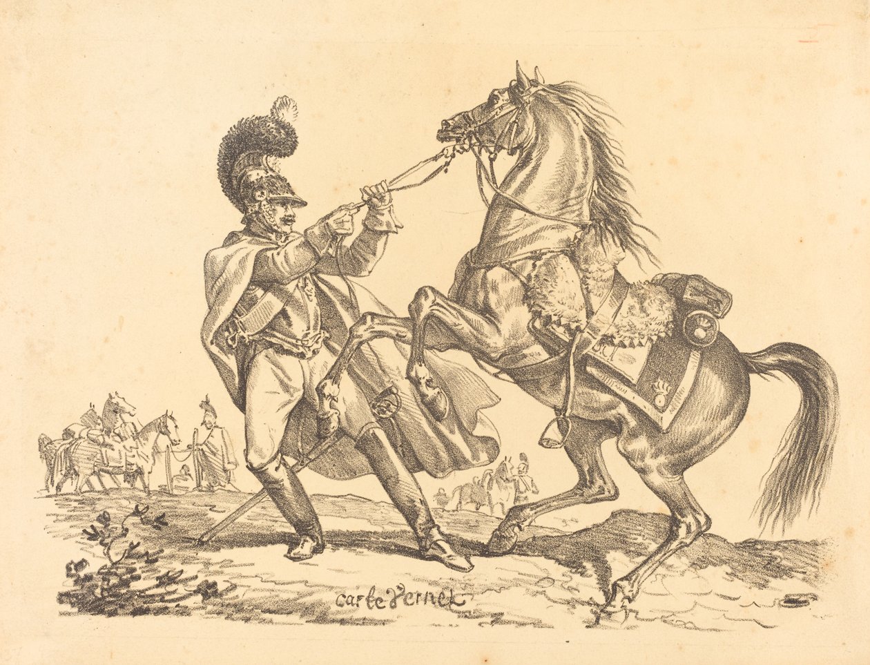 Cuirassier pidättelee hevostaan tekijältä Carle Vernet
