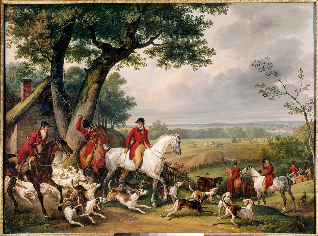 Metsästys Fontainebleaun metsässä Antoine Vernet dit Carlen (1758-1836) maalaus 1824 Gien. Metsästysmuseo - Metsästystä Fontainebleaun metsässä. Antoine Vernet
