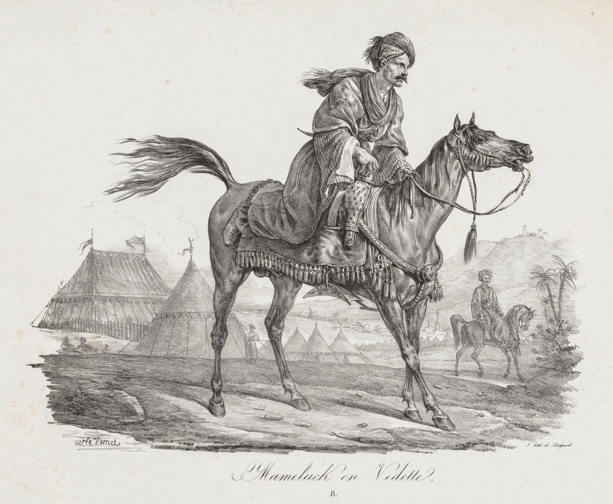 Suuri sarja hevosia: Mounted Mamelucke, n. 1818. tekijältä Carle Vernet