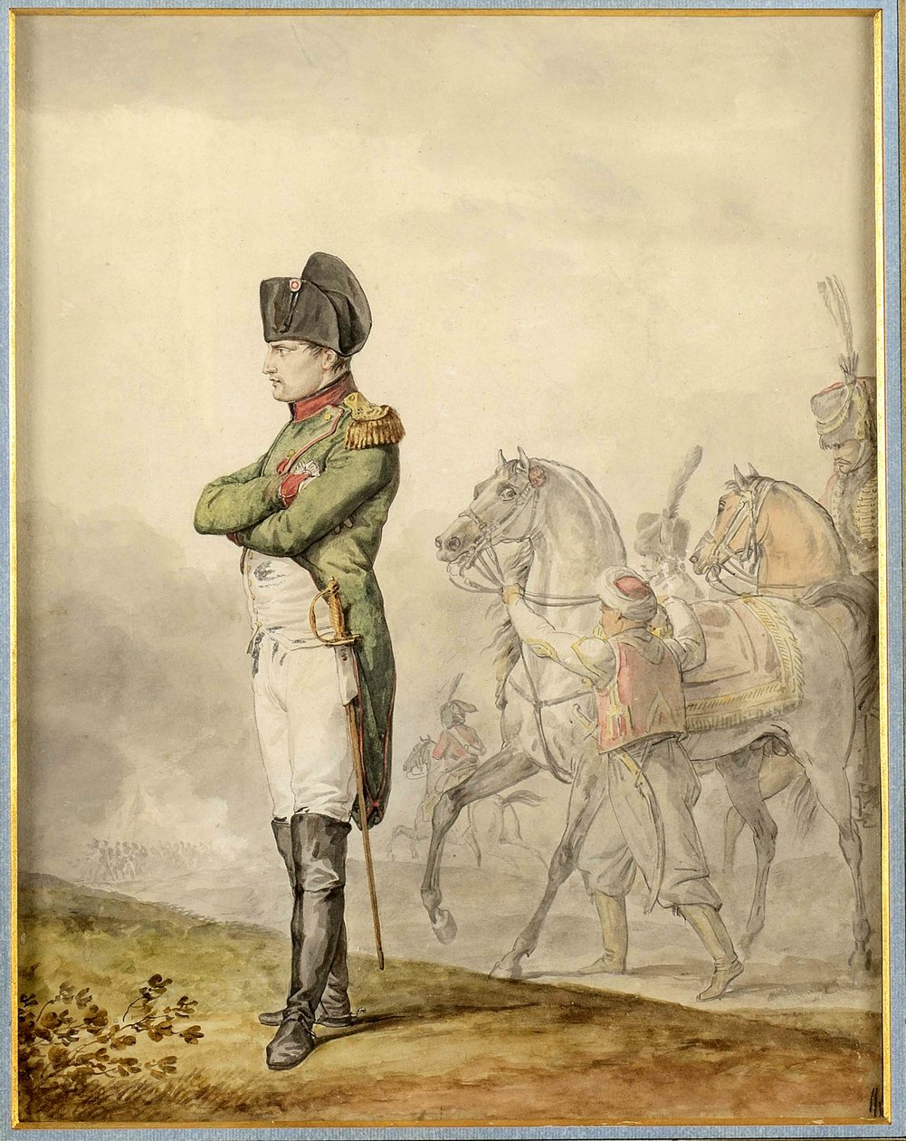 Napoleon a Austerlitz (1805) - Napoleon Austerlitzissä, kirjoittanut Vernet, Carle (1758-1836). Akvarelli paperille. Yksityinen kokoelma tekijältä Carle Vernet