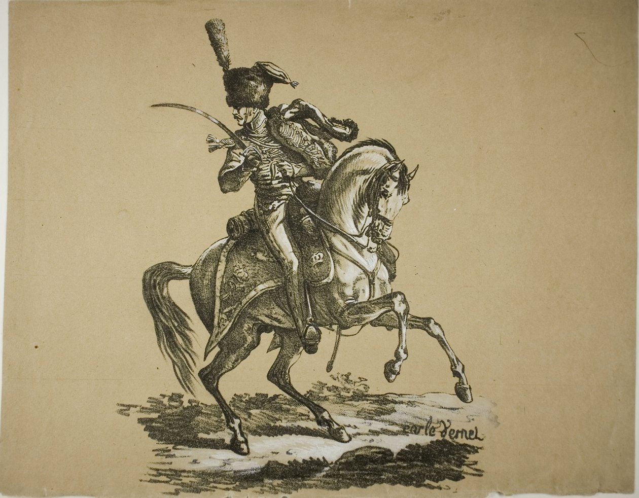 Kuninkaallinen vartija, ratsastettu hussari ja hevonen, nro 6 tekijältä Carle Vernet