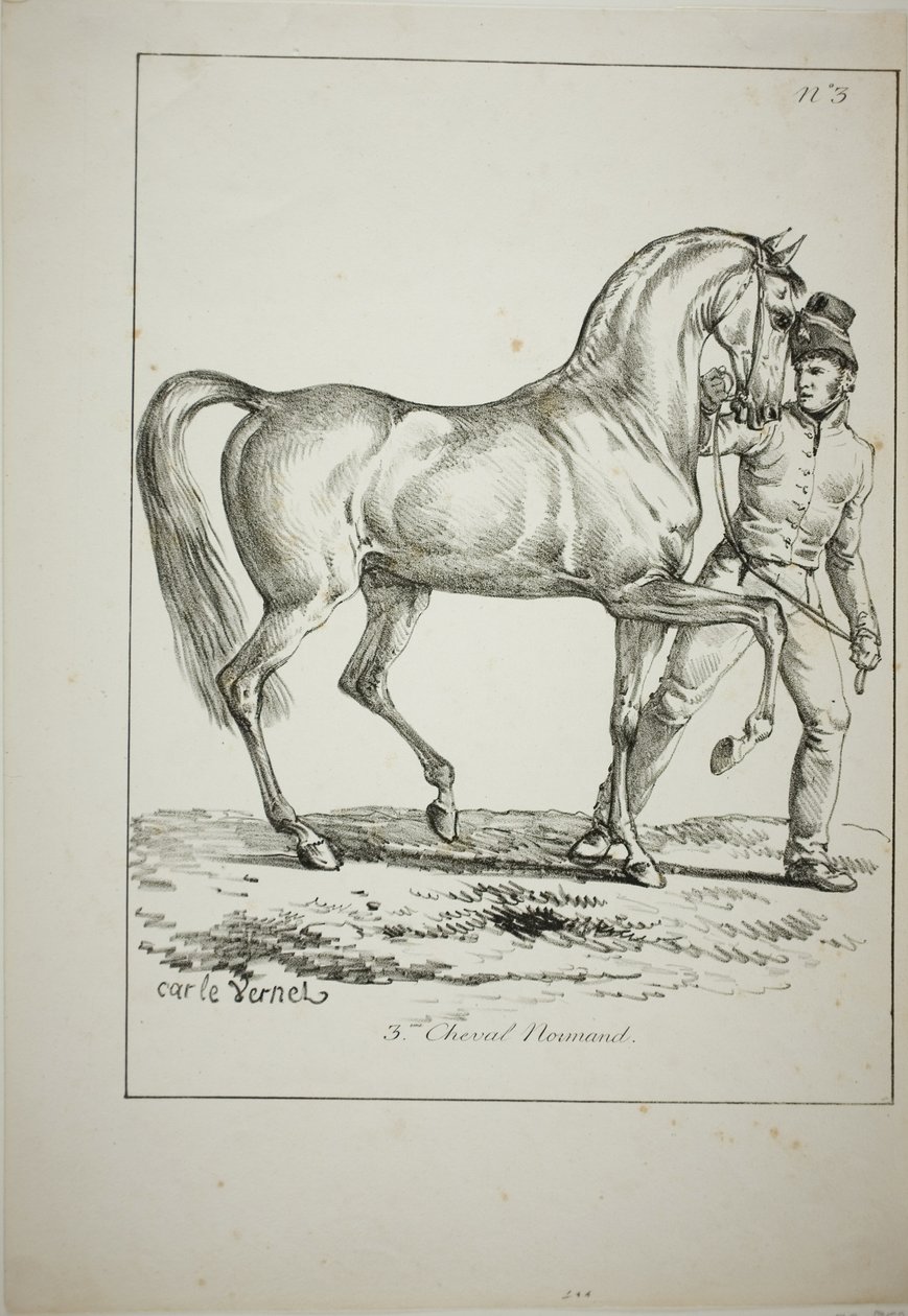 Kuninkaallinen vartija, Norman Cavalier, ei täyspuvussa, ja Horse, nro 3 tekijältä Carle Vernet