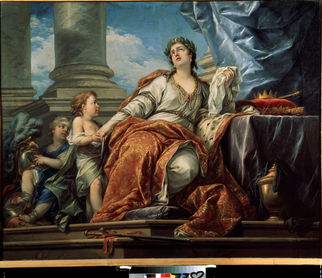 Tragedian allegoria. Carle Van Loon (1705-1765) maalaus. Öljy kankaalle tekijältä Carle van Loo