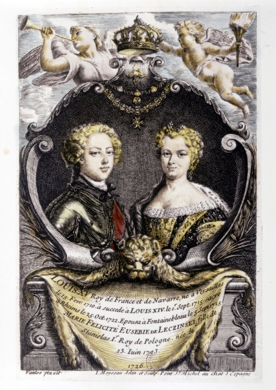 LOUIS XV ja LECSINSKA Marie: Ludvig XV (15-vuotias) ja Marie Lecsinska (22-vuotias).... tekijältä Carle van Loo