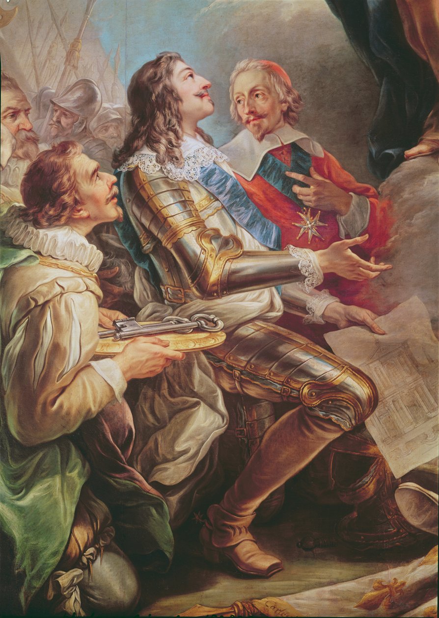 Ludvig XIII (1601-43) pyhitti Notre-Dame-des-Victoiresin kirkon Neitsyelle vuonna 1629, yksityiskohta Ludvig XIII:sta ja kardinaali Richelieusta (1581-1642) 1748-53 tekijältä Carle van Loo