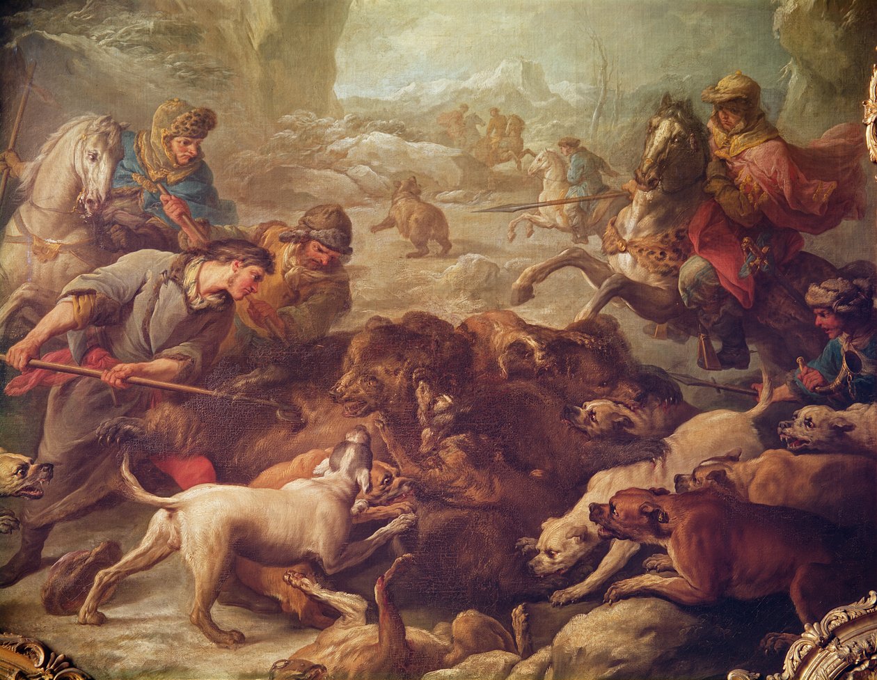 Karhunmetsästys (öljy kankaalle) tekijältä Carle van Loo