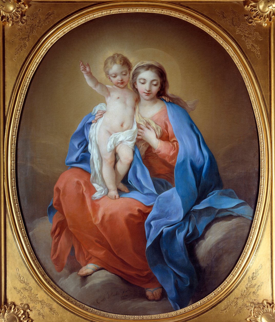 Neitsyt ja Jeesus-lapsi. Öljy kankaalle. Carle Van Loon maalaus (1705-1765) tekijältä Carle van Loo