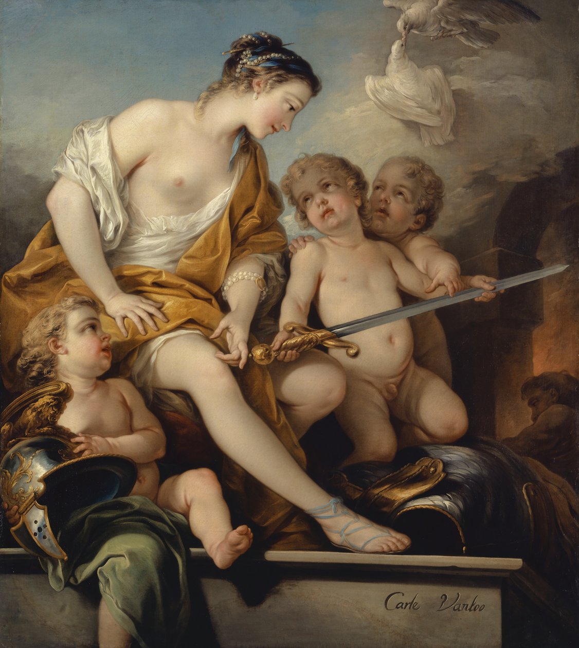 Venus ja Cupidit Marsin käsivarsilla, n. 1743 tekijältä Carle van Loo