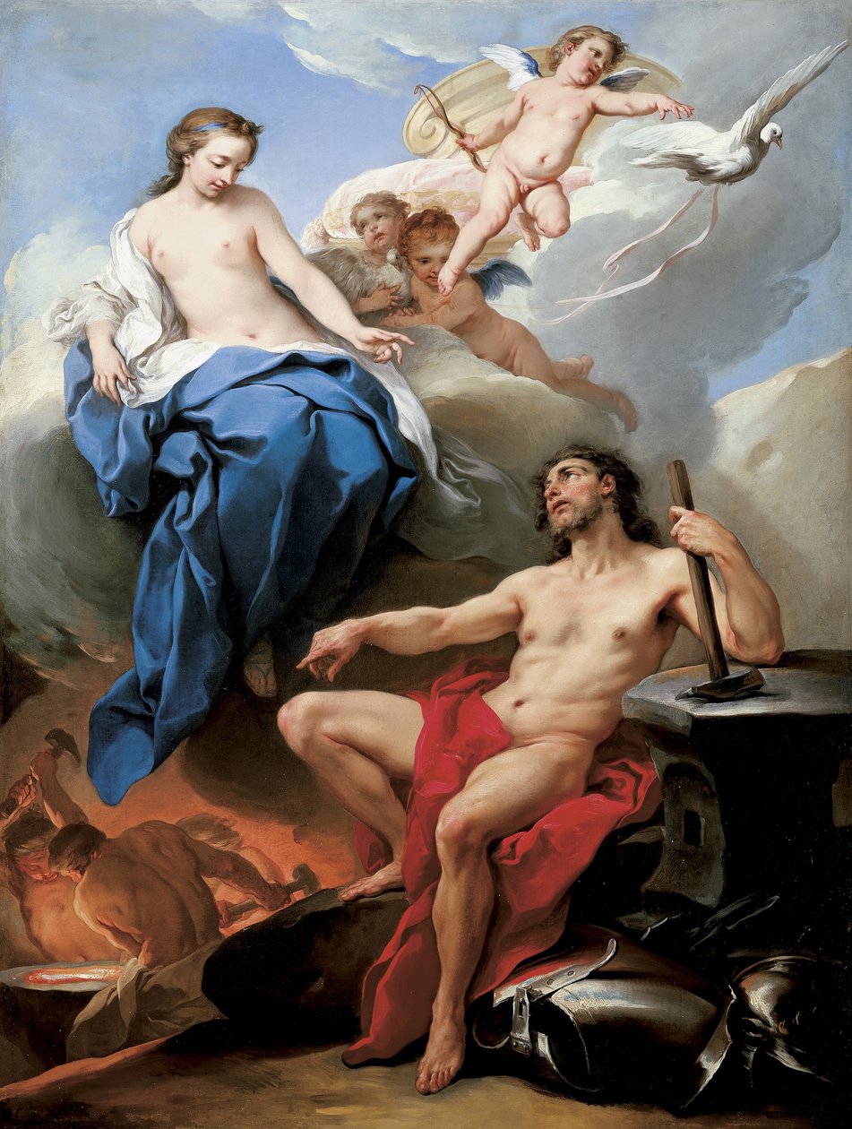 Venus pyytää Vulcania valmistamaan aseita Aeneakselle (öljy kankaalle) tekijältä Carle van Loo