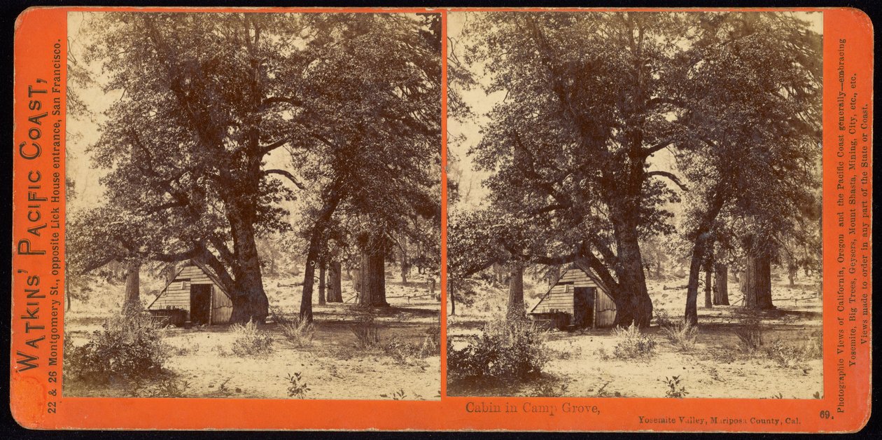 Mökki paikassa Camp Grove, Yosemite Valley, Mariposa County, Ca. tekijältä Carleton E. Watkins